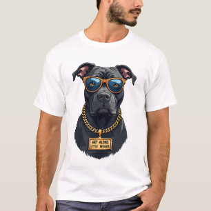 Vintage Cool Pitbull in Sunglasses with Gold Chain T-Shirt