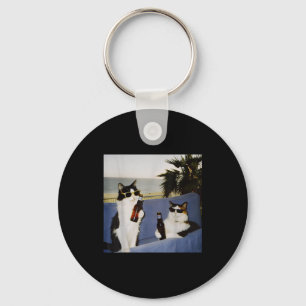 Vintage Cool Sungles Cat Drinking Beer Cat Meme Ca Key Ring