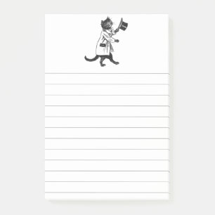 Vintage Cool Top Hat Cat Lined Sticky Post-it Notes