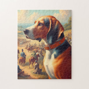 Vintage Coonhound Dog Painting Jigsaw Puzzle