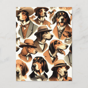 Vintage Coonhound Dog Seamless Postcard