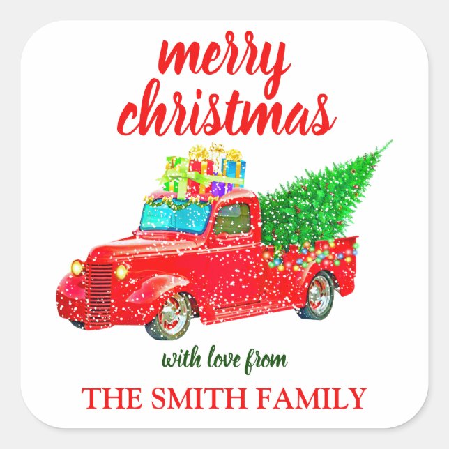 Vintage Coordinating Red Truck Christmas Square Sticker (Front)