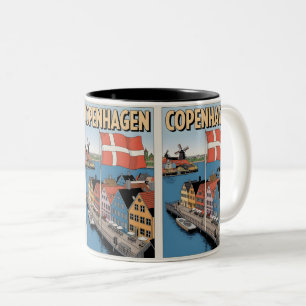 Vintage Copenhagen colorful houses gifts Two-Tone Coffee Mug