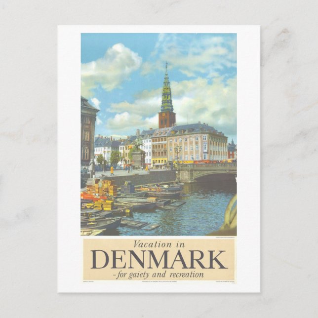 Vintage Copenhagen Denmark Travel Poster Postcard (Front)