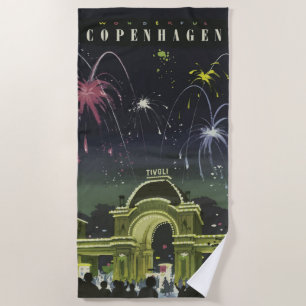 Vintage Copenhagen Illustration Travel Poster Beach Towel