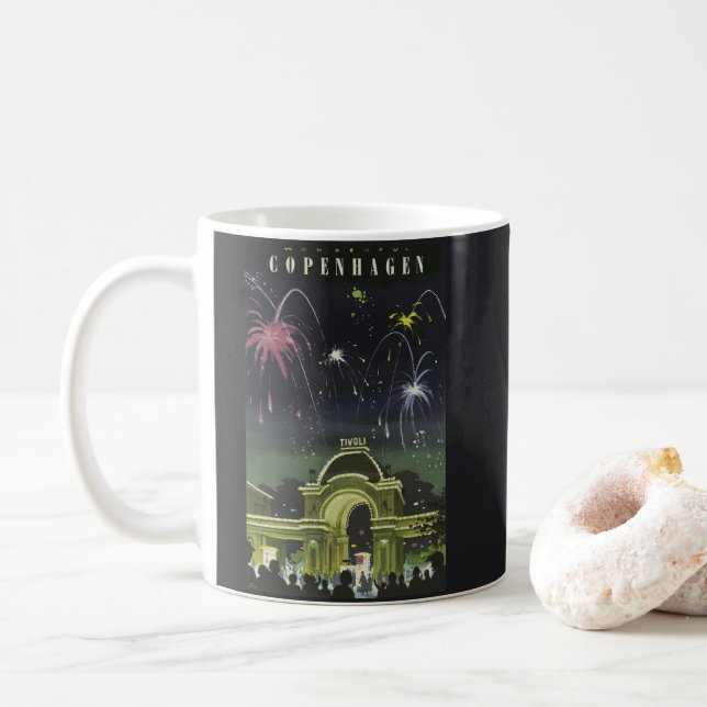 Vintage Copenhagen Illustration Travel Poster Coffee Mug (With Donut)