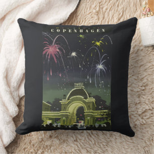 Vintage Copenhagen Illustration Travel Poster Cushion