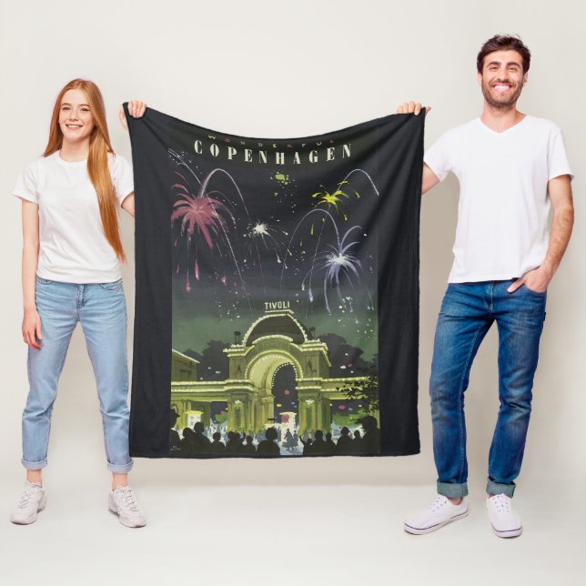 Vintage Copenhagen Illustration Travel Poster Fleece Blanket (In Situ)