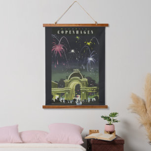 Vintage Copenhagen Illustration Travel Poster Hanging Tapestry