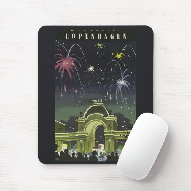 Vintage Copenhagen Illustration Travel Poster Mouse Mat (With Mouse)