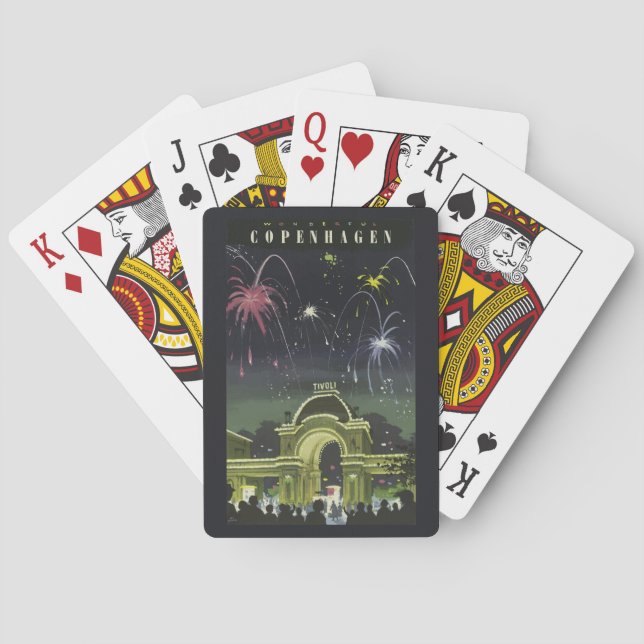 Vintage Copenhagen Illustration Travel Poster Playing Cards (Back)