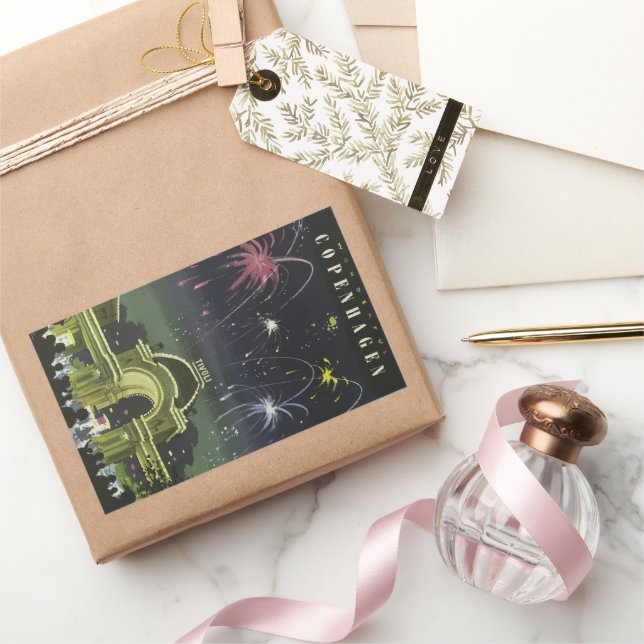 Vintage Copenhagen Illustration Travel Poster Rectangular Sticker (Gifting)