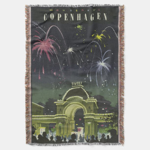 Vintage Copenhagen Illustration Travel Poster Throw Blanket