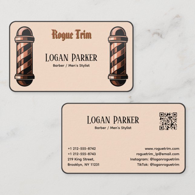 Vintage Copper Barber Pole Business Card (Front/Back)