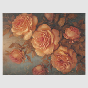 Vintage copper French roses dusty orange faux gold Tissue Paper