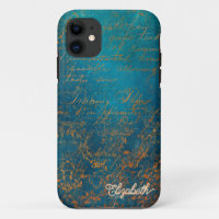 Vintage Copper Patina with Turquoise  Calligraphy