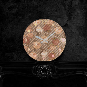 Vintage Copper Spice Rose   Peach and Burnt Orange Round Clock