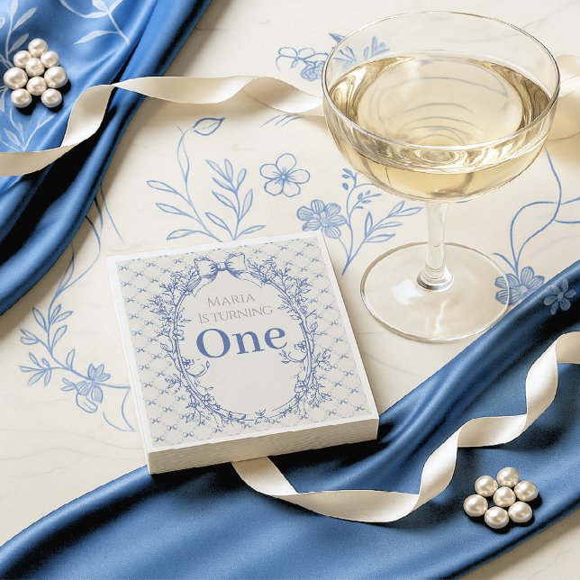 Vintage Coquette Blue Bow first birthday Napkin (Creator Uploaded)