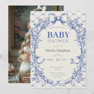 Vintage Coquette Blue Bow floral baby shower Invitation