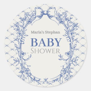 Vintage Coquette Blue Bow floral Classic Round Sticker