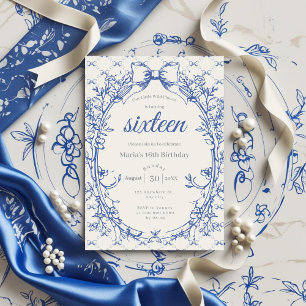 Vintage Coquette Blue Bow floral Invitation
