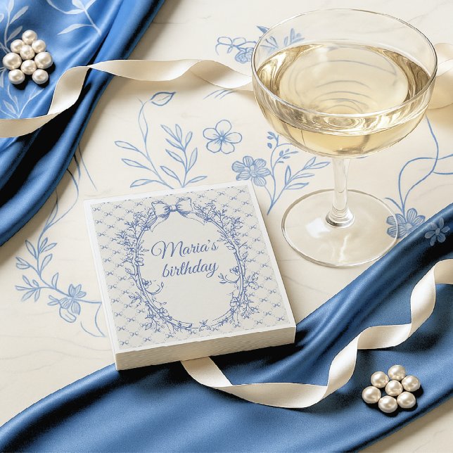Vintage Coquette Blue Bow floral Napkin (Creator Uploaded)