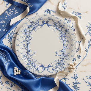 Vintage Coquette Blue Bow floral Paper Plate