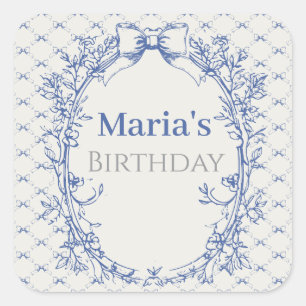 Vintage Coquette Blue Bow floral Square Sticker