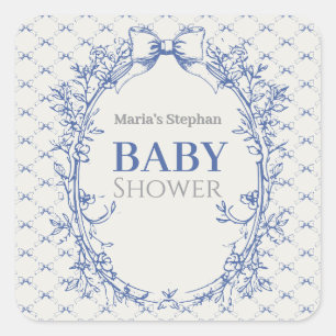 Vintage Coquette Blue Bow floral Square Sticker