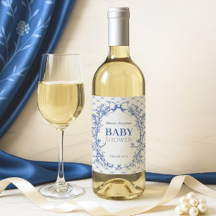 Vintage Coquette Blue Bow floral Wine Label