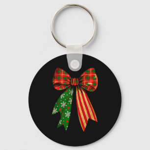 Vintage Coquette Bow Christmas Red Buffalo Plaid X Key Ring