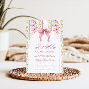 Vintage Coquette Bow First Holy Communion Invitation