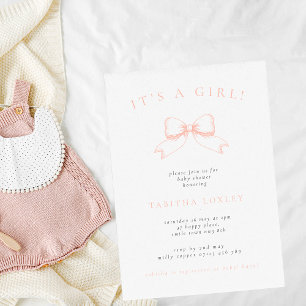 Vintage Coquette Bow It's A Girl Blush Baby Shower Invitation