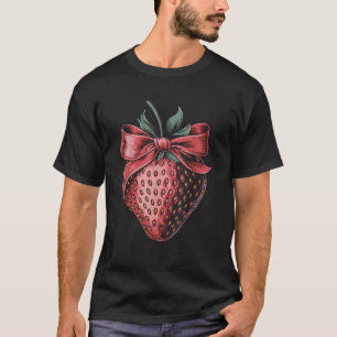 Vintage Coquette Bow Strawberry Cool Strawberries  T-Shirt