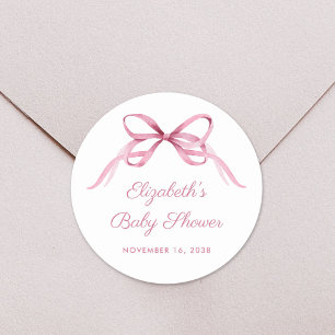 Vintage Coquette Bows Pink Baby Girl Shower Classic Round Sticker