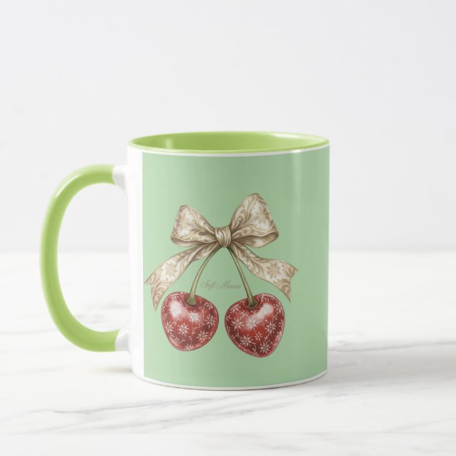 Vintage Coquette Cherry Bow Soft Mama Shirt Mug (Left)