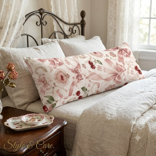Vintage Coquette Pink Bow & Cherry Aesthetic Body Cushion