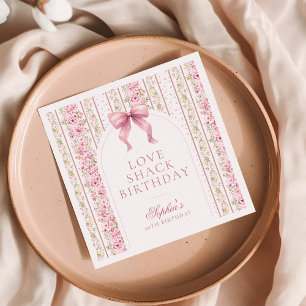Vintage Coquette Pink Bow Love Shack Birthday Napkin