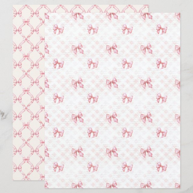 Vintage Coquette Pink Bow Scrapbook Paper (Front/Back)
