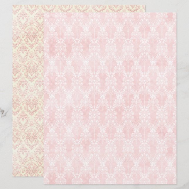 Vintage Coquette Pink Scrapbook Paper (Front/Back)
