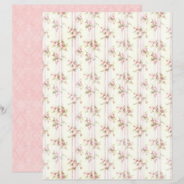 Vintage Coquette Rose Floral Scrapbook Paper (Front/Back)