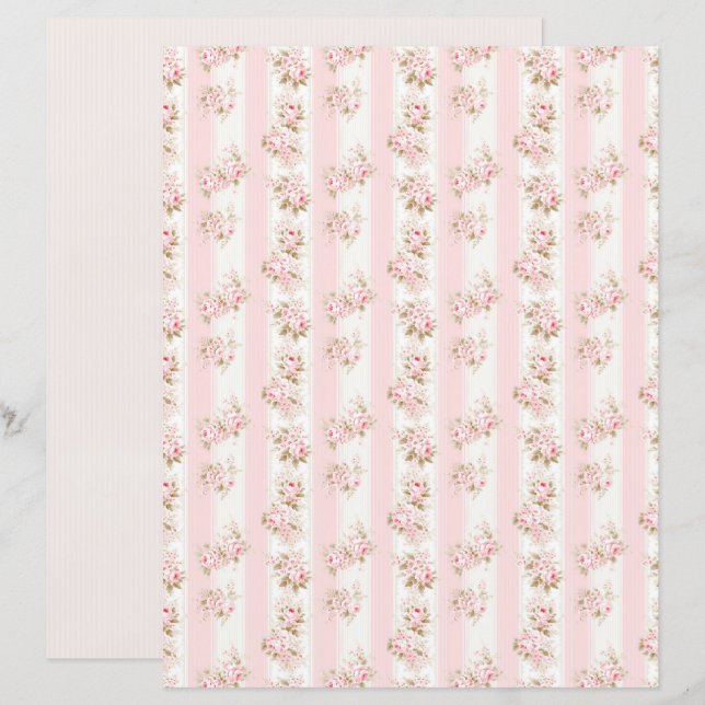 Vintage Coquette Rose Floral Scrapbook Paper (Front/Back)