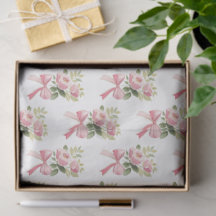 Vintage Coquette Watercolor Pink Rose & Bow Patter