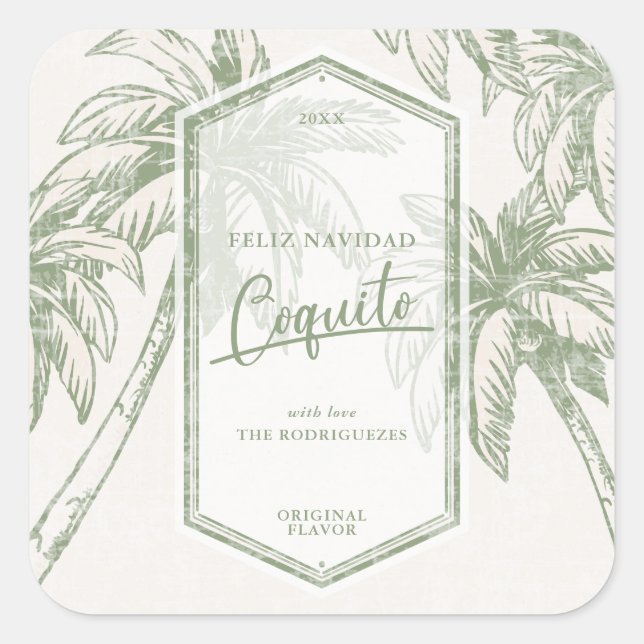 Vintage Coquito Tropical Palm Tree Square Sticker (Front)
