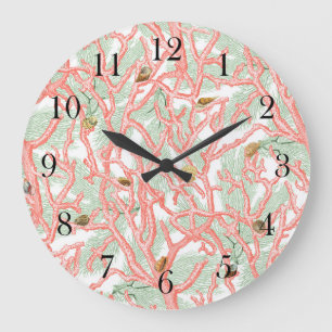 Vintage Coral Branches with Seashells Pattern Large Clock