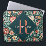 Vintage Coral Floral William Morris Monogram Laptop Sleeve<br><div class="desc">This simple yet elegant design features an elegant William Morris inspired pattern in sage green,  peach coral,  and cream floral. Protect your laptop or tablet in stye. Add a name to personalise it. Makes a great Christmas or Mother's Day gift. Created by Simply Farmhouse Press.</div>