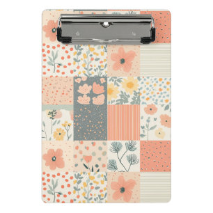Vintage Coral Peach Sage Floral Patchwork Mini Clipboard