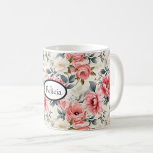Vintage Coral Pink Floral Coffee Mug