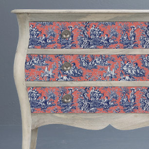 Vintage Coral Red Blue Toile de Jouy Floral Tissue Paper