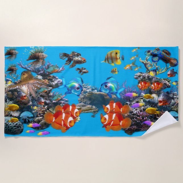 Vintage Coral Reef Fish Beach Towel (Front)